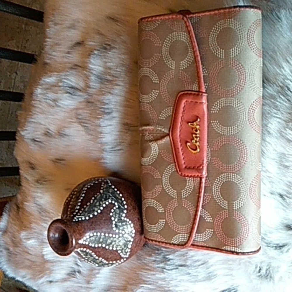 COACH Wallet Gold and Coral Logo